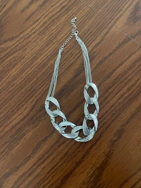 Maurices Silver-Tone Textured Link Necklace with Crystal Accents